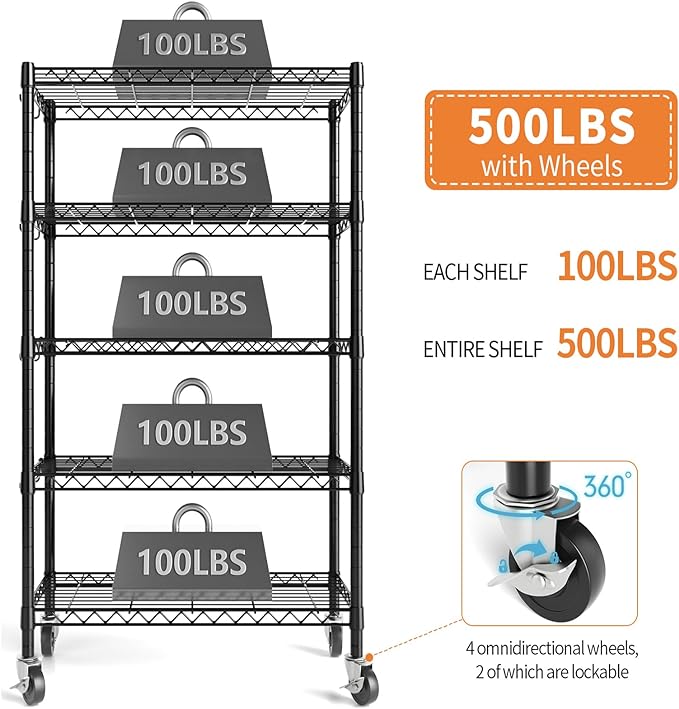 Hodonas Wire Shelving, 1900lbs Capacity 5 Tier Heavy Duty NSF Wire Shelf - Image 6