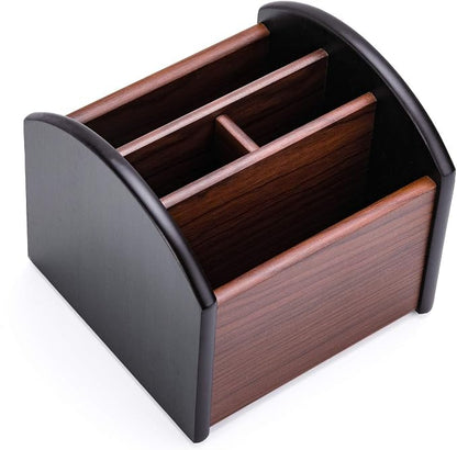 MaxGear Remote Control Holder Caddy, Wooden Desk Organizer, 4 Compartments | by MaxGear