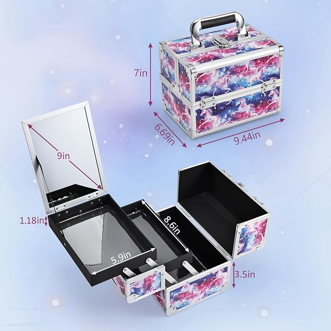Joligrace Unicorn Makeup Case Oragnizer Portable Travel Makeup Train case 2 - Image 4