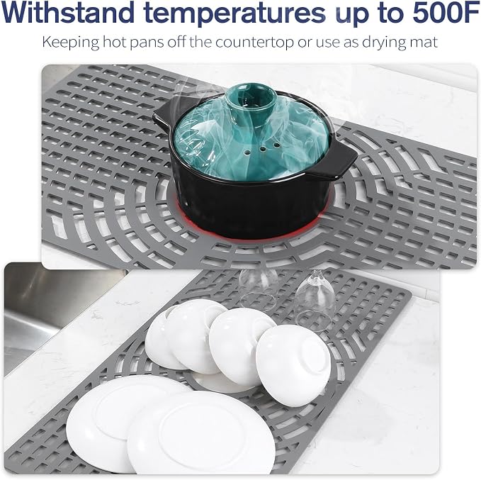 Silicone Sink Protector 26"x14" Center Drain Hole, Heat Resistant Non-slip - Image 6