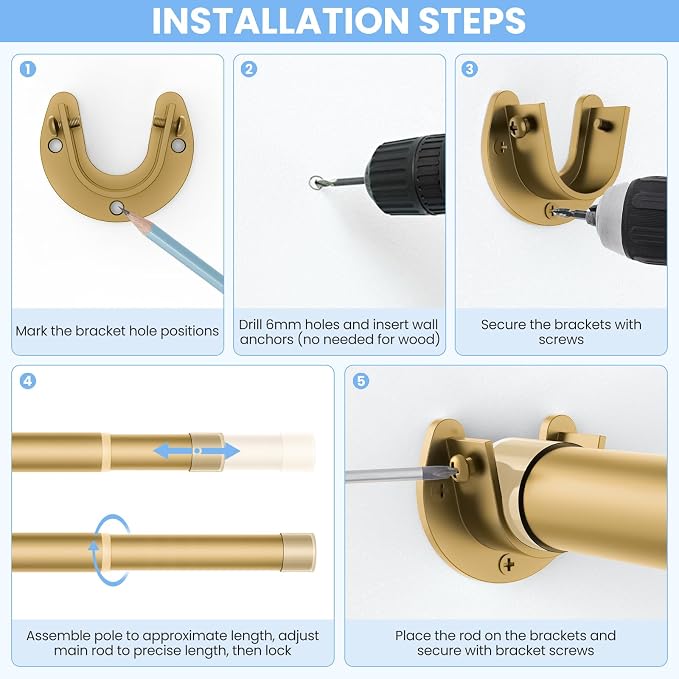 Closet Rods for Hanging Clothes, 17 to 99 Inch Heavy Duty Stepless Adjustable - Image 7