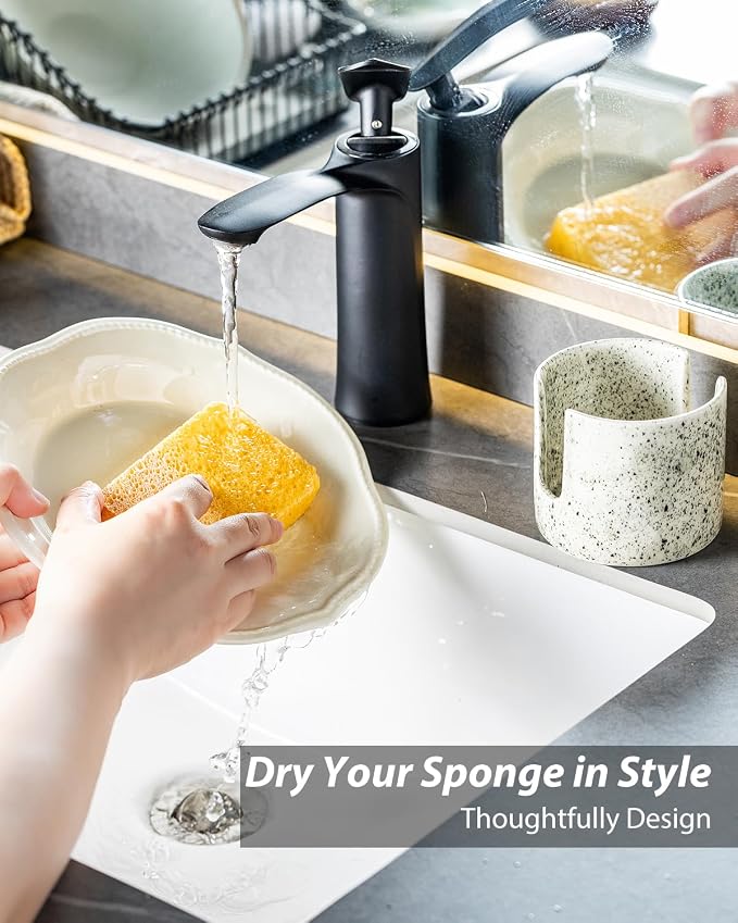 Kitchen Sink Sponge Holder, Dish Sponge Rack Ceramic Brush Holder Farmhouse - Image 5