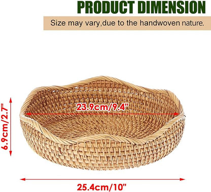 Hipiwe Natural Rattan Tray Wicker Storage Bowls Hand Woven Basket Tray - Image 3