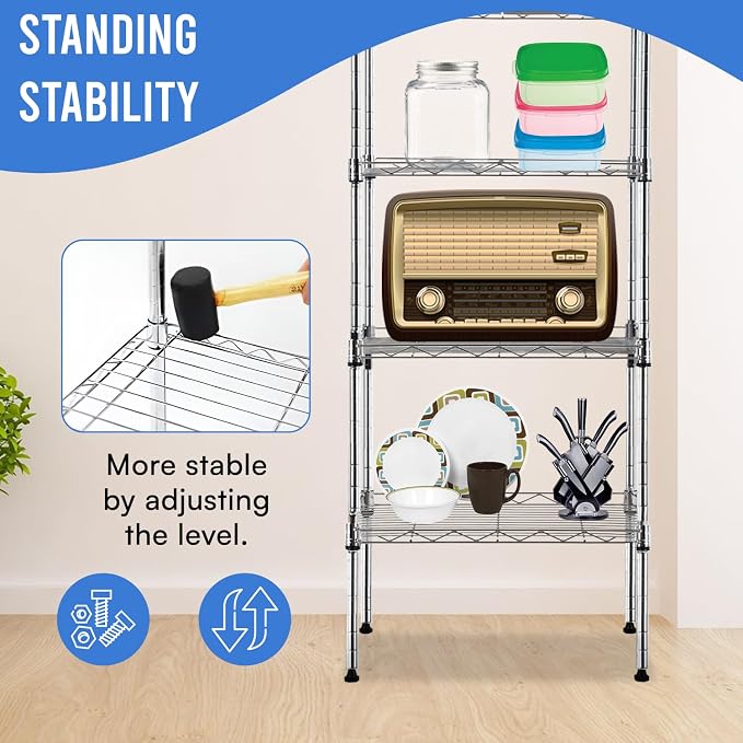 PayLessHere | 6-Tier Wire Shelf | 17"x12"x64" | Chrome | Adjustable Racks | - Image 4