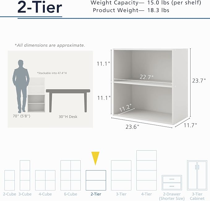 Homes: Inside + Out Apexa 2-Tier Cube Storage Organizer Shelves, Stackable Wood - Image 3