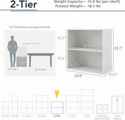 Homes: Inside + Out Apexa 2-Tier Cube Storage Organizer Shelves, Stackable Wood - Image 3