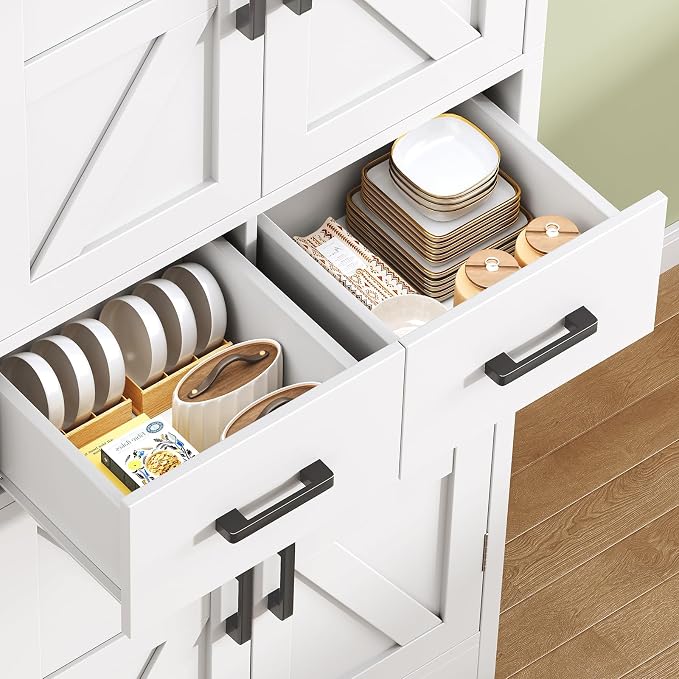TEENFON Pantry Cabinet with 2 Drawers, Kitchen Storage Cabinet with 4 Door - Image 6