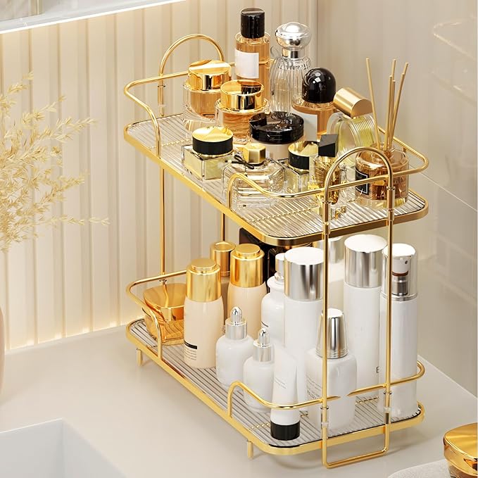 Seoneiro 2 Tier Corner Bathroom Counter Organizer, Cosmetic Skincare Organizer - Image 2