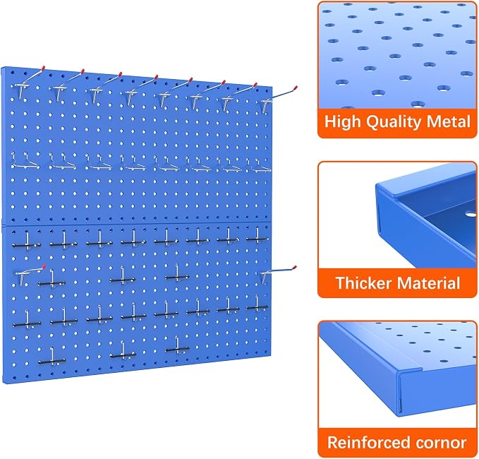 TORACK Metal Pegboard Wall Organizer 24" x 24" or 12" x 48" - Image 5
