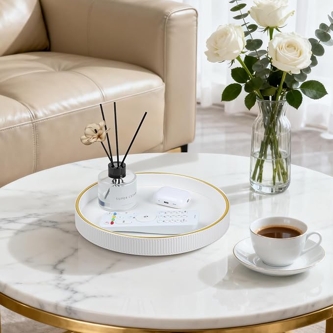 Round Decorative Tray for Coffee Table Decor, PU Leather Coffee Table Tray - Image 6