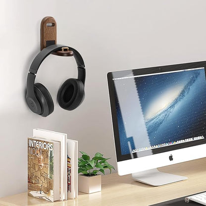 Wood Headphone Stand Wall Mount Holder, Sticky Headset Hook, Under Desk - Image 4