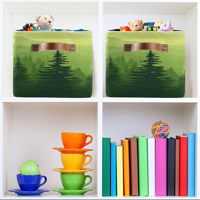 Green Forest Foggy Mountain Storage Bins Box Foldable Shelf Basket - Image 6
