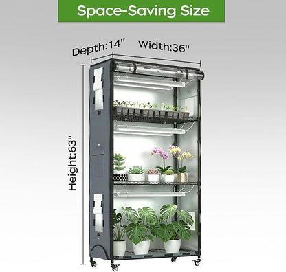 Indoor Greenhouse with Grow Lights & Cover, Plant Stand with Wheels | - Image 2
