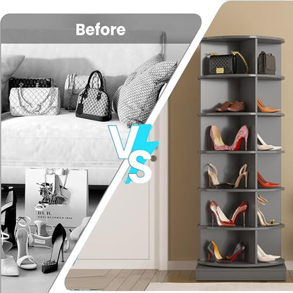 Rotating Shoe Rack Tower, Wooden Spinning Shoe Organizer, Free Standing 360° - Image 6