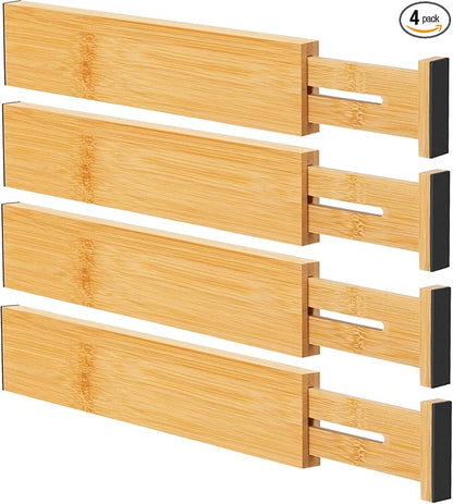 Bamboo Drawer Dividers Organizers, Kitchen Drawer Organizer, Adjustable Drawer by Ryqtop