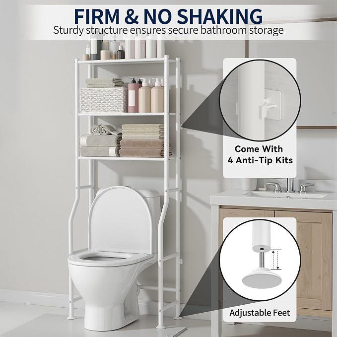 GloTika 3-Tier Over Toilet Storage Rack, Metal Over Toilet Bathroom Organizer - Image 5
