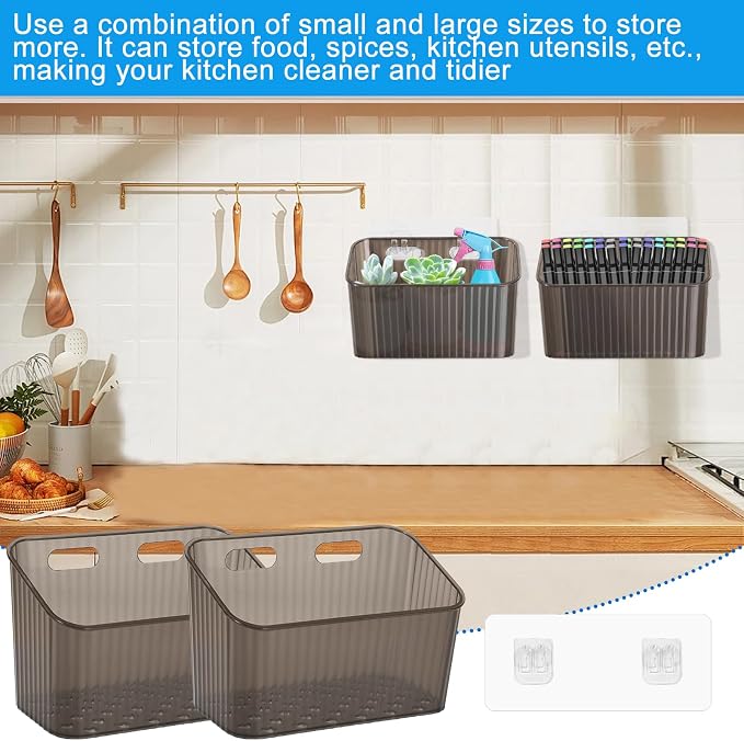 6Pcs Storage Organizer Bins Wall Mounted Organizer Basket Large Size Clear - Image 7