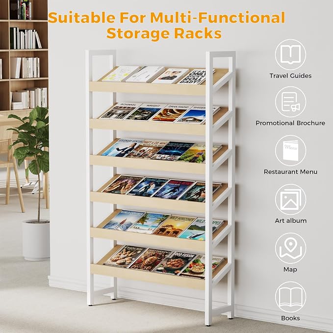 6-Tier Floor Standing Magazine Rack, Modern Literature Display Stand, Heavy - Image 3