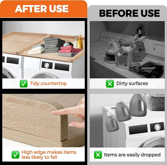 Washer Dryer Countertop, Wooden Laundry Countertop Set of 2 Dryer Storage Shelf - Image 3