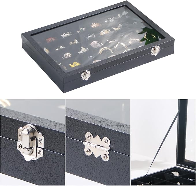 Coward Ring Earring Jewelry Organizer Box, 35 Grids Dustproof Display Holder - Image 3