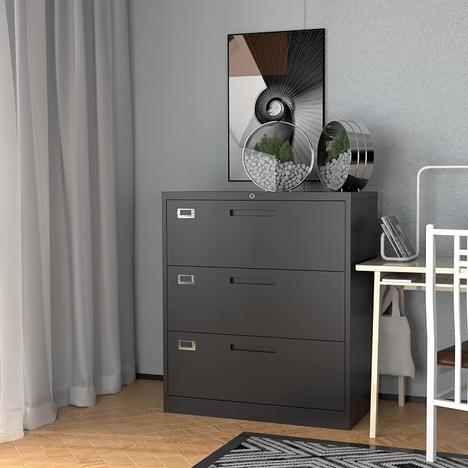 Lateral File Cabinet with Lock, 3 Drawer Large Metal Filing Cabinet, Home - Image 8
