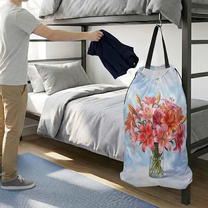 Floral XL Laundry Bag Lilies Flower in Bottle Spring Summer Machine Washable - Image 3