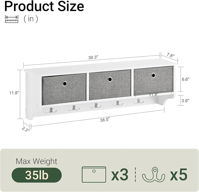 Haotian SoBuy Wall Shelf with Hooks, Coat Rack Wall Mounted with Shelf | Wall - Image 2