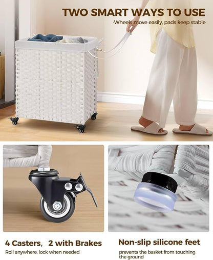 Greenstell Laundry Hamper with Wheels, No Install Needed, 110L Divided - Image 3