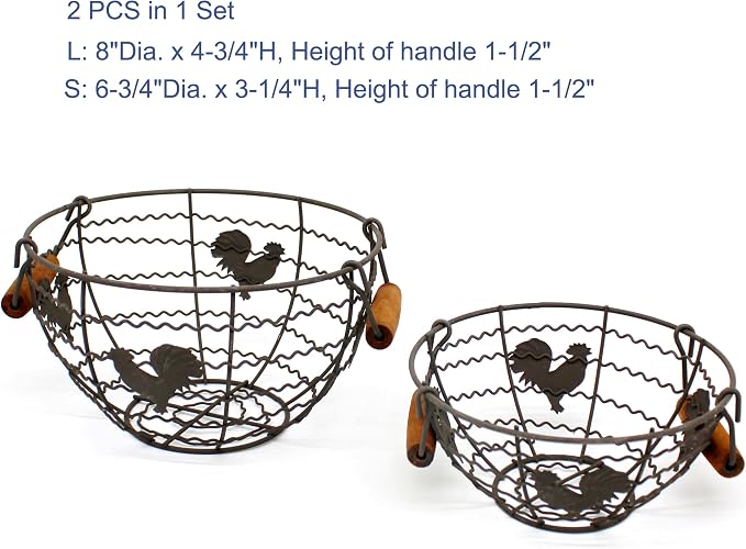 CVHOMEDECO. Round Wire Egg Baskets Rustic Fruit Baskets - Image 5