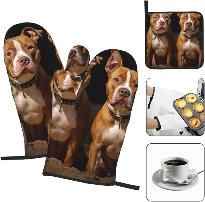 Oven Mitts and Pot Holders Sets of 3 Pitbull Dogs Oven Mitts 3 Pcs Heat - Image 7