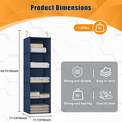 Hanging Closet Organizer and Storage 5-Shelf, Easy Mount Foldable Hanging - Image 3