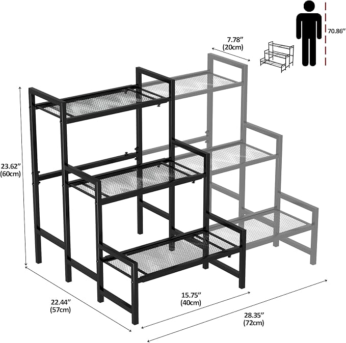 Garden 4 you 3 Tier Expandable Stair Style Metal Plant Stand, Adjustable Garden - Image 2