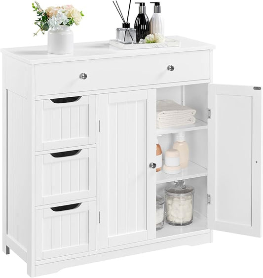 Topeakmart Freestanding Bathroom Storage Cabinet, 4 Drawers & 2 Doors White | by Topeakmart