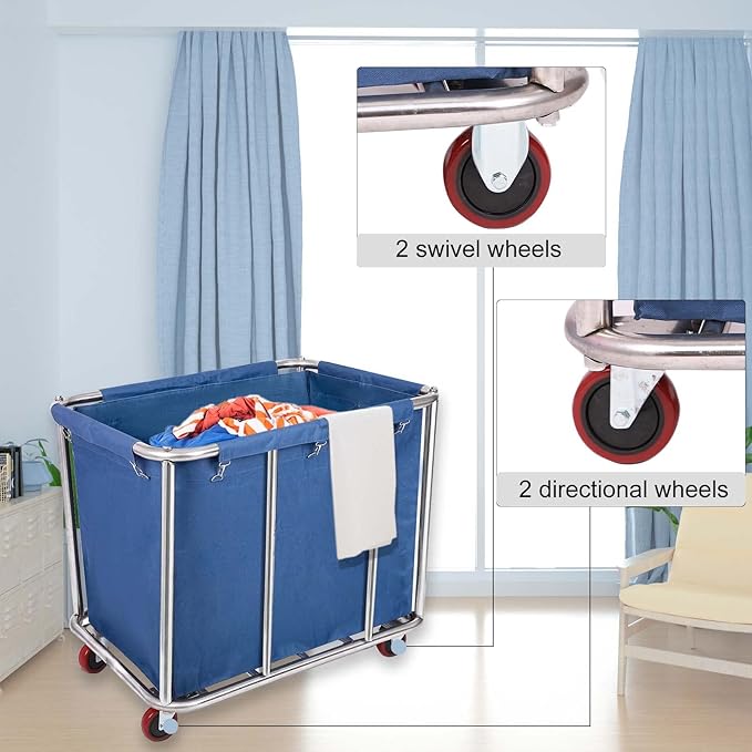 12 Bushels Laundry Cart Commercial/Home, Heavy Duty Large Stainless Steel - Image 3