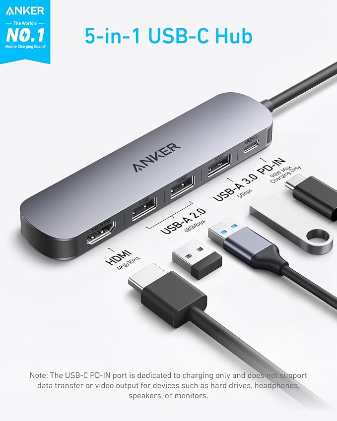 Anker USB C Hub 5-in-1 USB Hub for Laptops, 4K HDMI USB-C Multiport Adapter | - Image 3