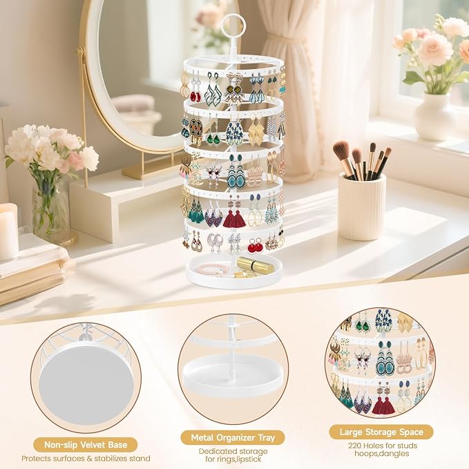 MODOWEY 5 Tiers Rotating Earring Holder Organizer Display, Adjustable Jewelry - Image 5