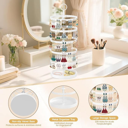 MODOWEY 5 Tiers Rotating Earring Holder Organizer Display, Adjustable Jewelry - Image 5