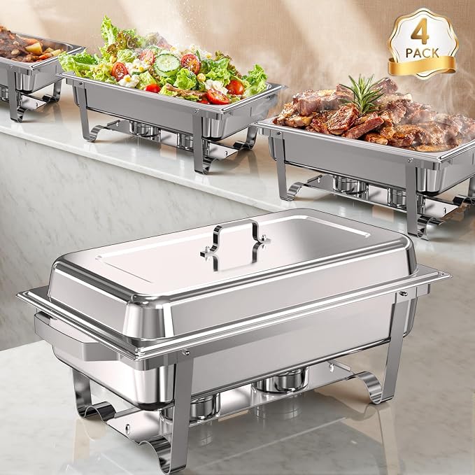 Chafing Dishes for Buffet 4 Pack, 11QT Stainless Steel Food Warmers for Parties by NewKitchenOfficial