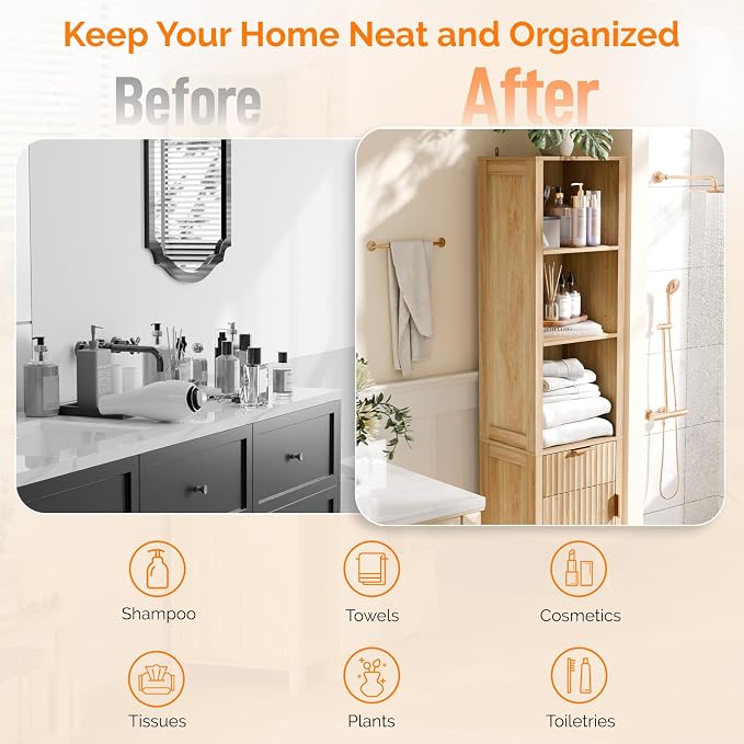 VINGLI Narrow Fluted Bathroom Floor Skinny Storage Cabinet - Image 7
