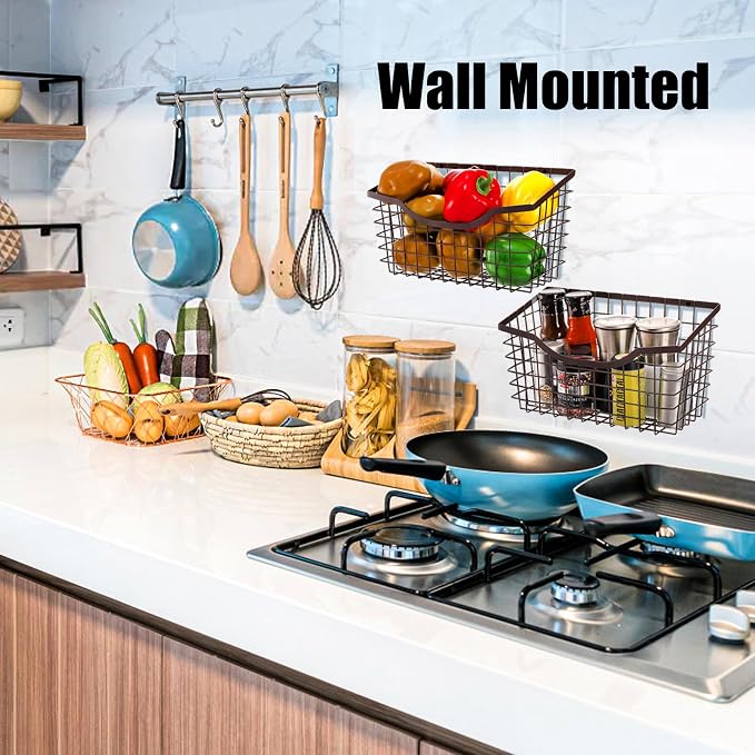 Nicunom 2 Pack Cabinet & Wall Mount Basket, Large Metal Wire Basket Wall Mount - Image 5