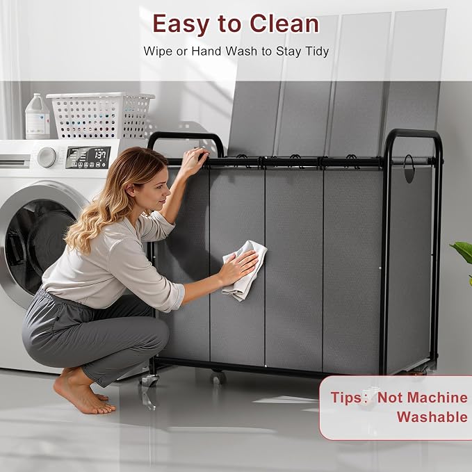 180L Laundry Sorter 4 Section – Heavy Duty Rolling Laundry Basket - Image 8