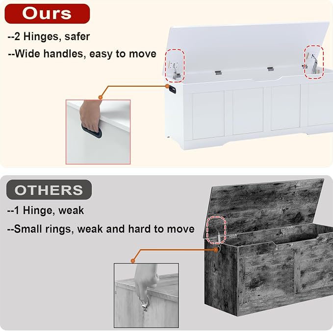 Timberer 47.2" Wooden Storage Chest, Extra Large Storage Trunk | Storage Bench - Image 5
