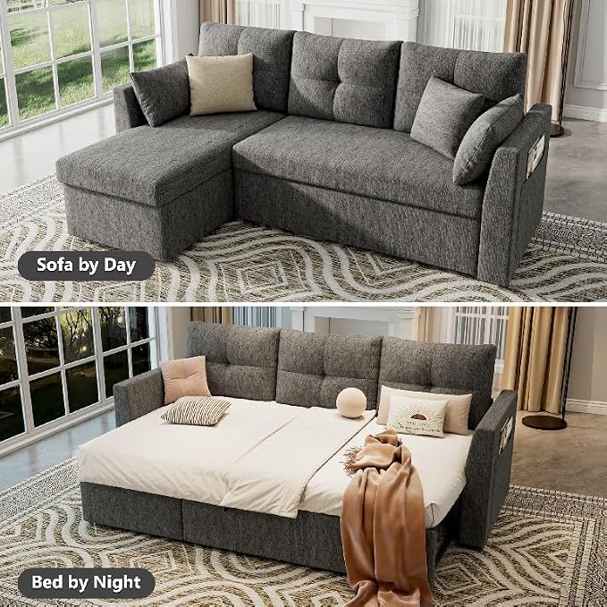 Huatean Home Sleeper Sofa Couch, 2 in 1 Sectional Sleeper Couch Bed - Image 4