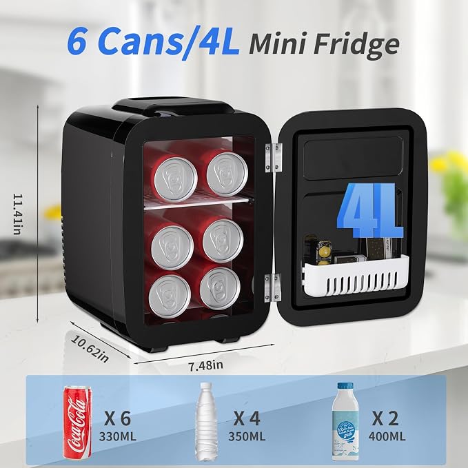 Mini Fridge, 4 Liter/6 Cans Small Refrigerator - Image 2