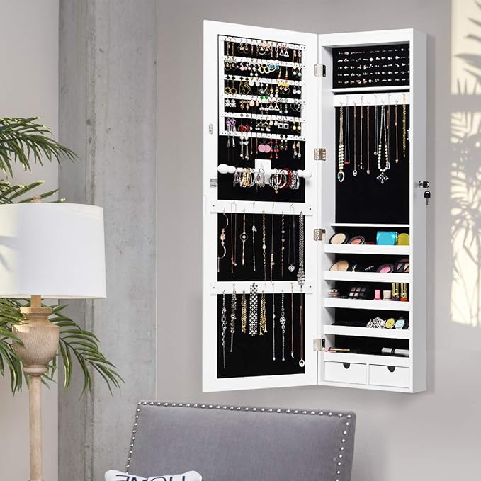 Giantex Jewelry Armoire Cabinet Wall Mounted Door Hanging, Lockable Jewelry - Image 8