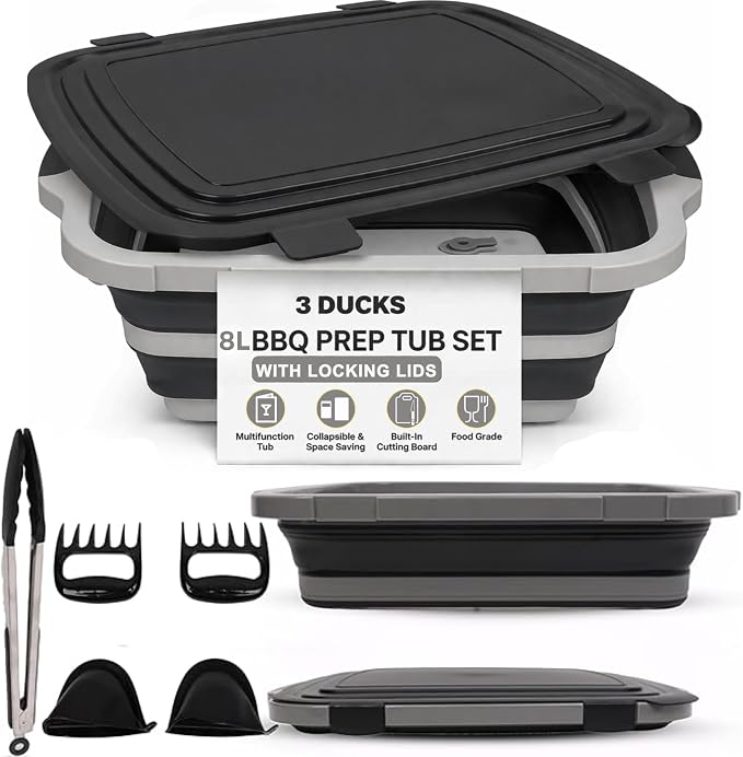Collapsible BBQ Prep Tub 8L Black | Portable Meat Marinating Container by Unknown