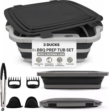 Collapsible BBQ Prep Tub 8L Black | Portable Meat Marinating Container by Unknown