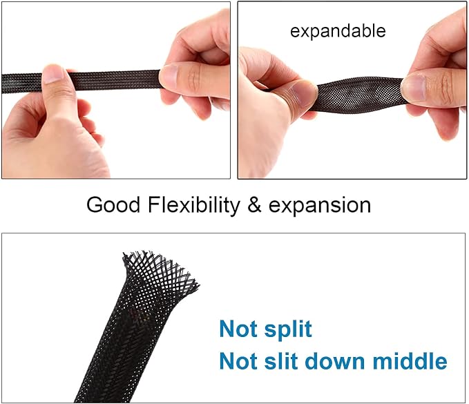 25ft - 3/4 inch PET Expandable Braided Sleeving – Black – Alex Tech Braided - Image 5