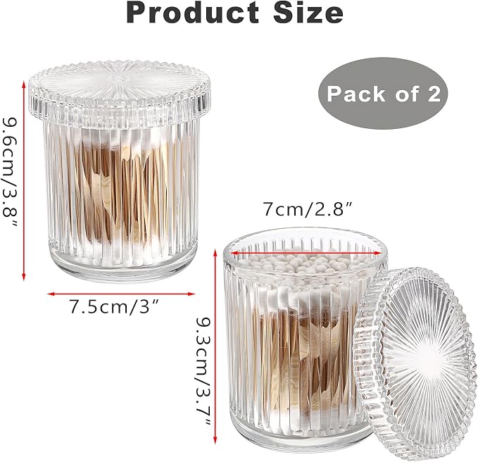 2 Pack Glass Qtip Holder with Lid, Qtip Dispenser Bathroom Storage Jars- Glass - Image 3