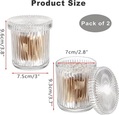 2 Pack Glass Qtip Holder with Lid, Qtip Dispenser Bathroom Storage Jars- Glass - Image 3